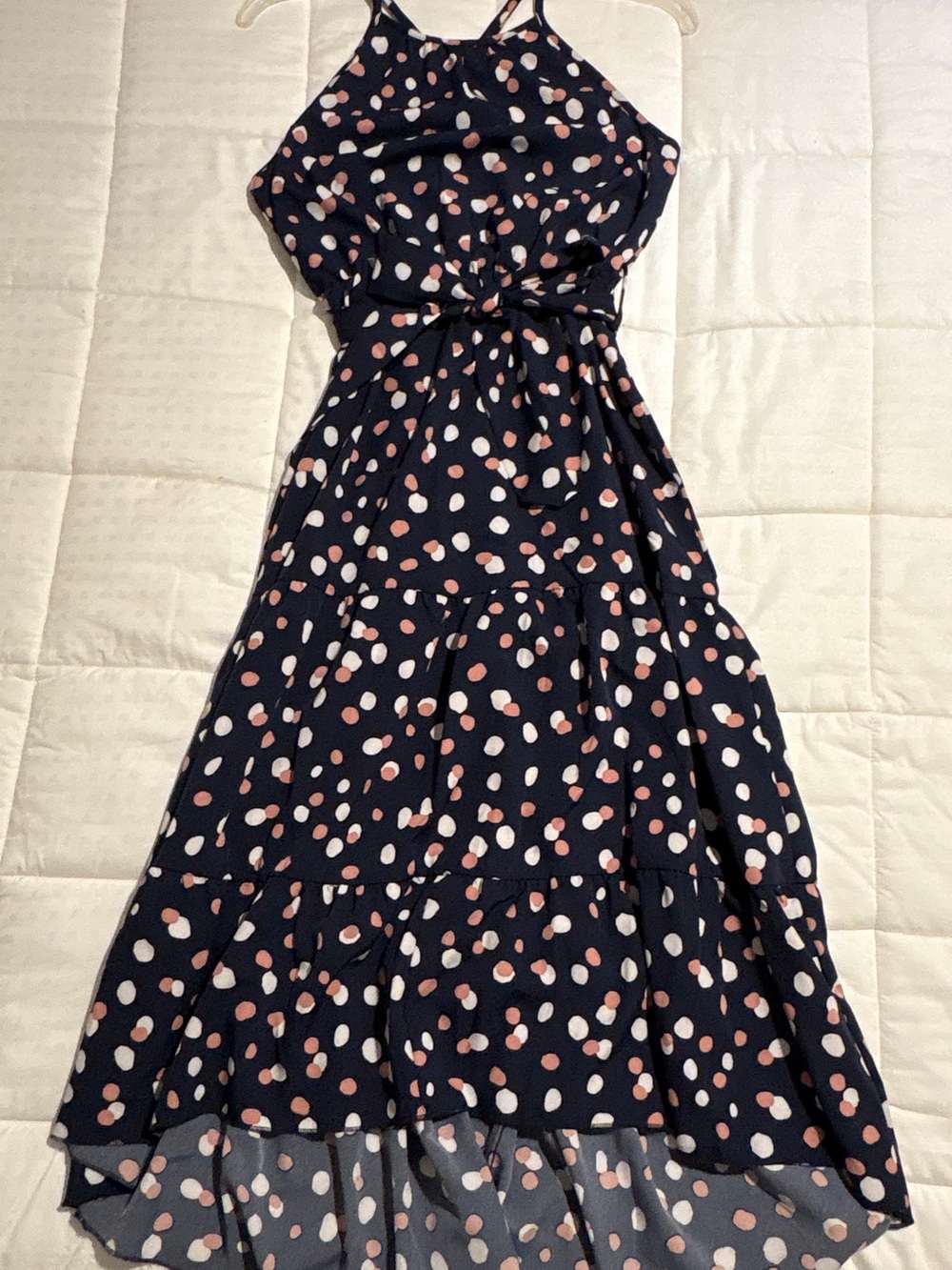 Navy Polka Dot Halter Maxi Dress - Pink & White Spots